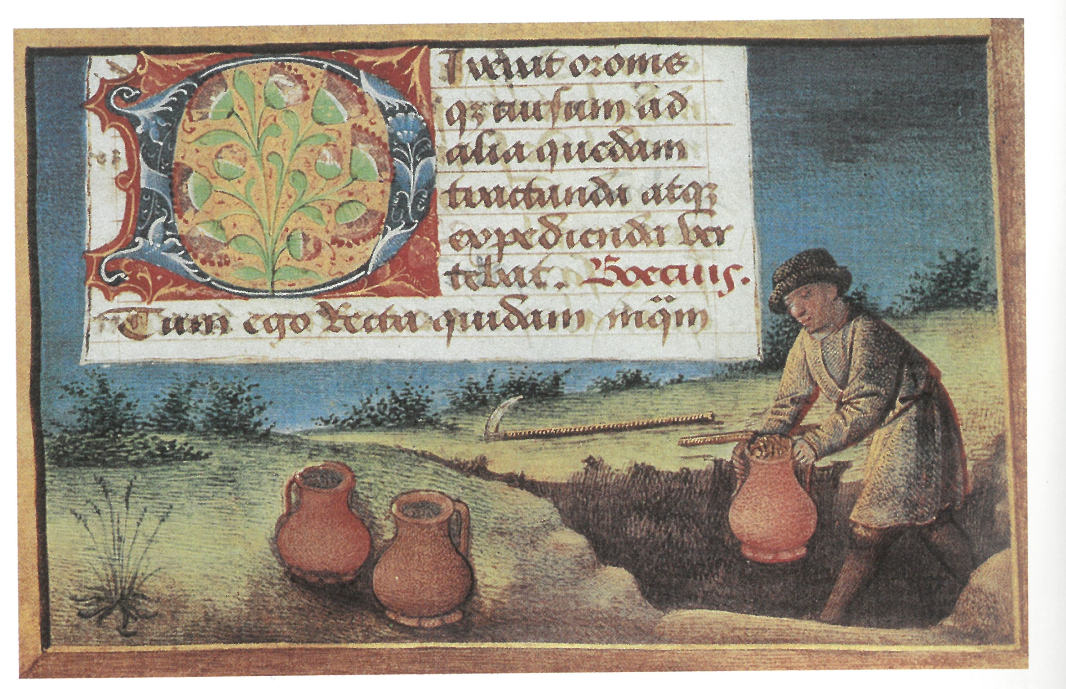 Fig. 8: Nedgravning af Skatte. Illustration i fransk håndskrift fra 1400-årene.