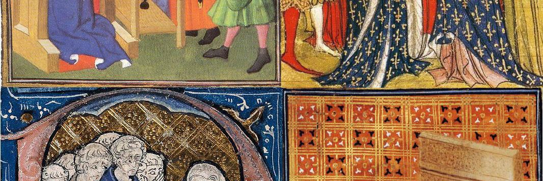 Kvindeaktiviteter i middelalderen. Tegning i fire dele: Læsning, dans, astrologi, kunstmaleri
