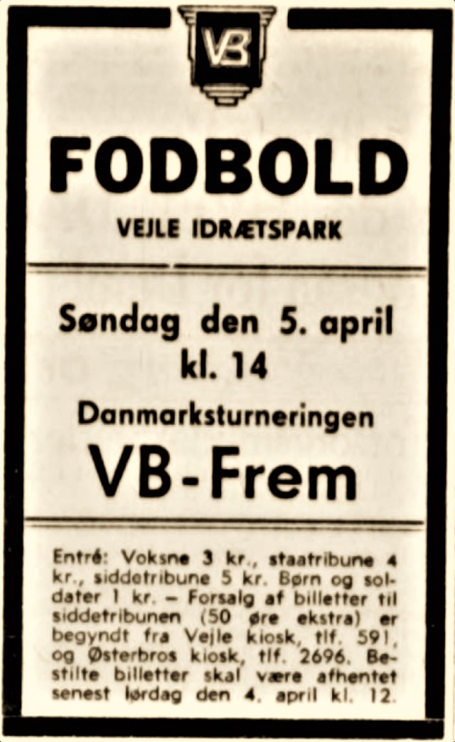 Avisannonce: VB - Frem, Danmarksturneringen, søndag den 5. april kl 14