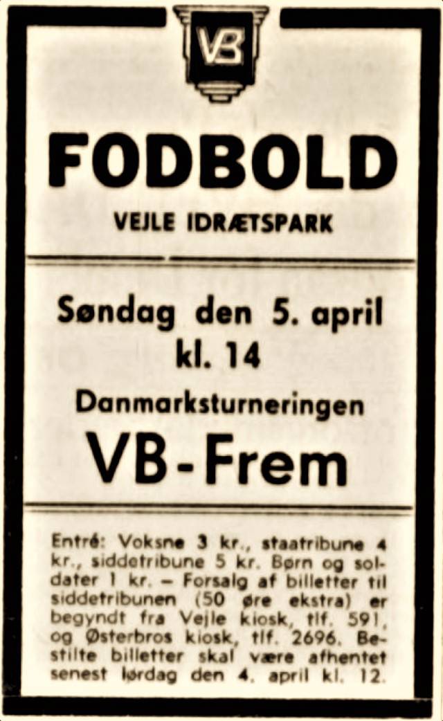Avisannonce: VB - Frem, Danmarksturneringen, søndag den 5. april kl 14