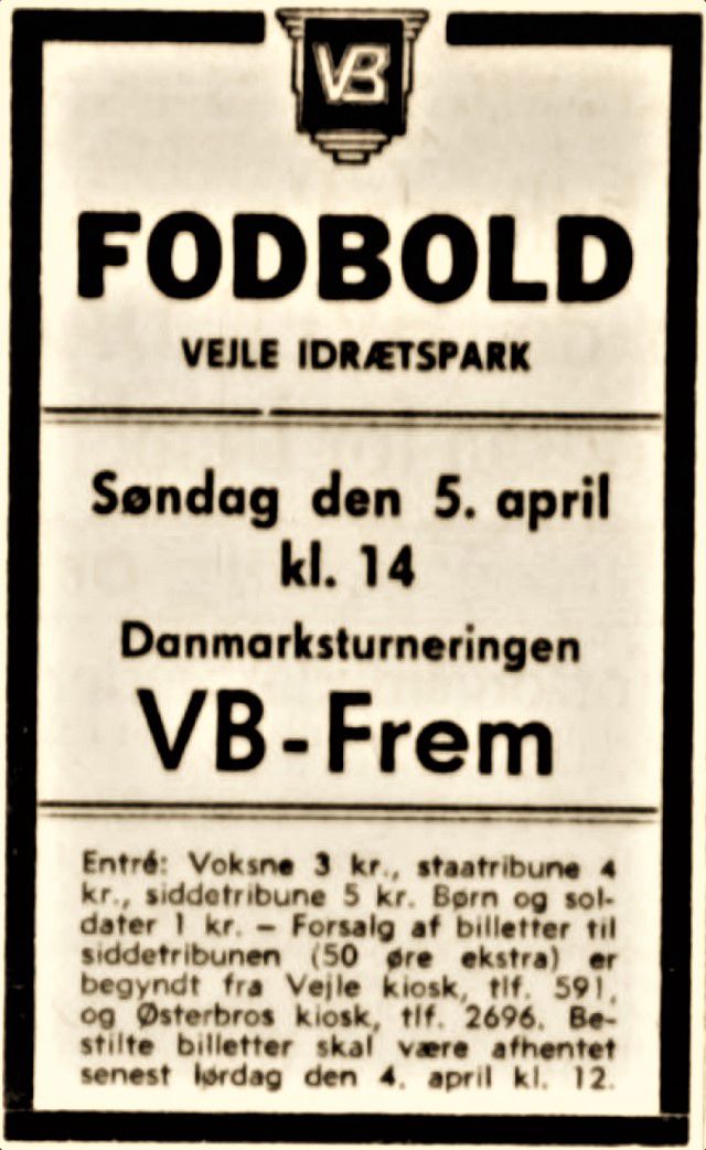 Avisannonce: VB - Frem, Danmarksturneringen, søndag den 5. april kl 14