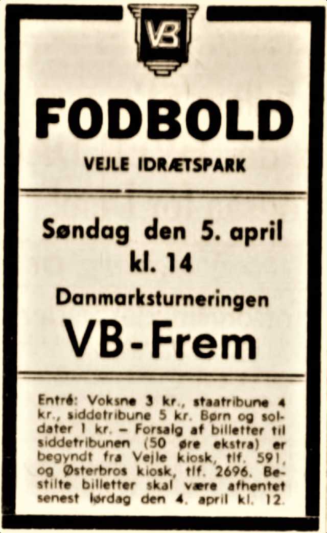 Avisannonce: VB - Frem, Danmarksturneringen, søndag den 5. april kl 14
