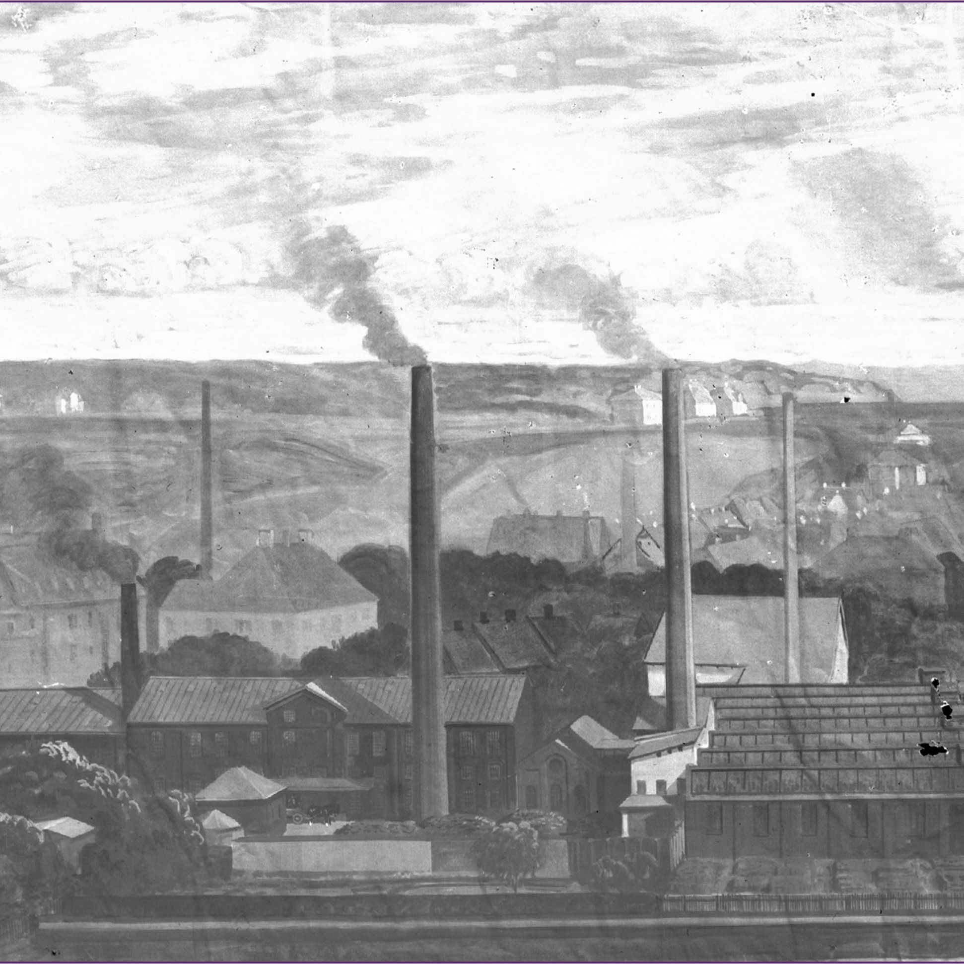 Maleri af C.M. Hess’ fabrikker, Vejle, 1915