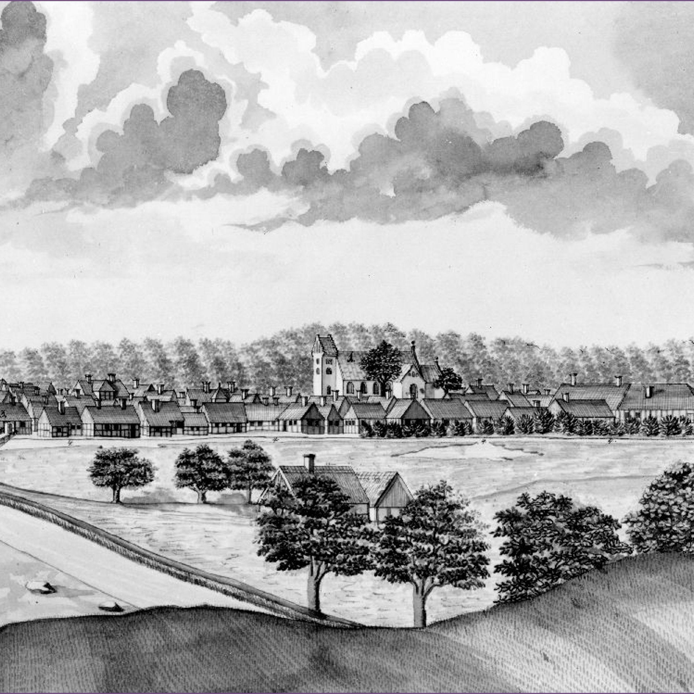 Prospektmaleri af Johan Jacob Bruun af Vejle set fra syd, 1755.