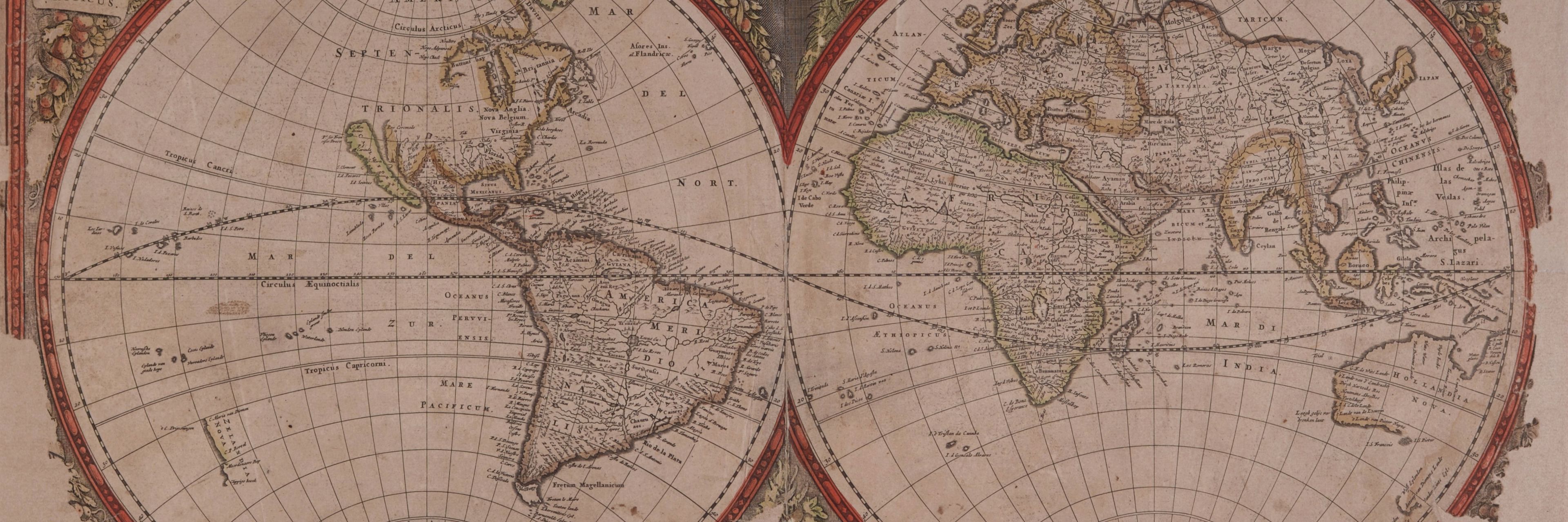 Nova Totius Terrarum Orbis Tabula. Verdenskort udfærdiget af Frederick de Wit (1630-1706) og senere inkorporeret Hendrik Donckers søatlas.