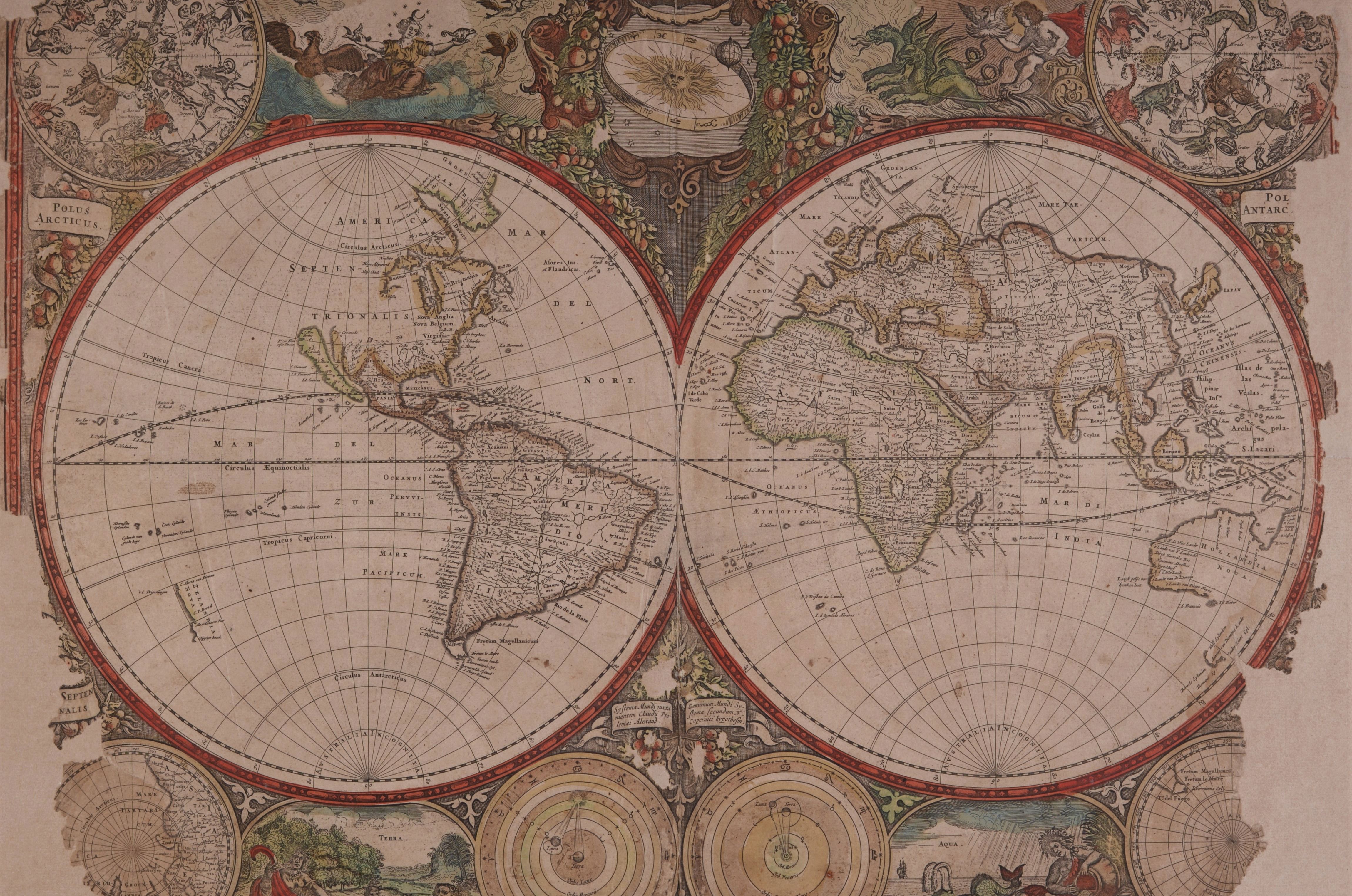 Nova Totius Terrarum Orbis Tabula. Verdenskort udfærdiget af Frederick de Wit (1630-1706) og senere inkorporeret Hendrik Donckers søatlas.