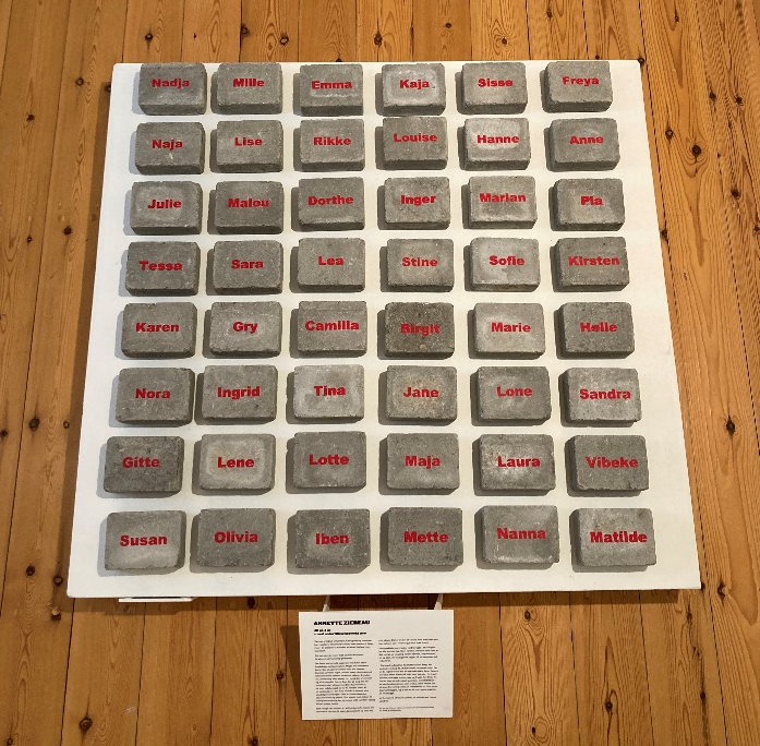 Annette Zierau: 48 på 4 år, grafisk serie med undertitlen rødtrykt ære, 2021, koldnålsradering og litografi.